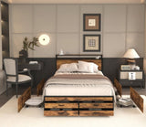 Full Size Bed Frame with 8 Storage Drawers, LED Headboard with Charging Station, Metal Platform Bed W2129P269874