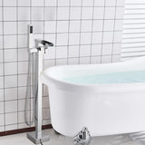 Bathroom Freestanding Waterfall Tub filler Matte Black Floor Mount Faucet with Hand Shower W1224105987