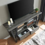 Tall TV Stand cabinet with two drawers on metal glides metal square knob handles and two divided B107P302101