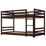 Brown painted pine twin wooden bed with head and tail cross rails, can be split into single bed or 07567396