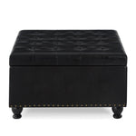 ZUN Large square storage ottoman with wooden legs, Upholstered button tufted coffee table with nail W2186142958