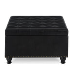 ZUN Large square storage with wooden legs, Upholstered button tufted coffee table with nail trims for 12436227