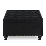 ZUN Large square storage with wooden legs, Upholstered button tufted coffee table with nail trims for 12436227