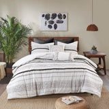 Cotton Printed Comforter Set with Trims Black/White King/Cal King B03596417