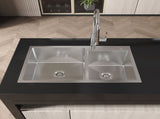 Stainless Steel Kitchen Sink, 32x19 Double Bowl in Brushed Nickel, Overmount Handmade Sink, with 04997496