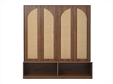 Farmhouse Widen Hall Tree with 4 Rattan Doors, Versatile 4-In-1 Seating Bench with N721P297555D