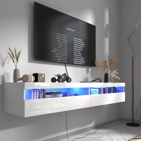 ZUN Floating TV Stand, TV Stand with Led Lights & Power Outlet, 70" Modern Entertainment Center Media T3179P283833