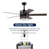 ZUN 52-inch 5-blade Lighted Ceiling Fan with Remote Control , Glass Shade --Matte W1592P162583