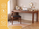 Solid Wood Desk with Drawers, Standing Desk with Smooth Edges, Home Office Desk for Small Spaces, W3204P383053
