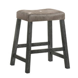 Rustic Backless Counter Stool Set of 2 25 Inch Wooden Farmhouse Barstool with Brown Leather Seat, W2537P298998