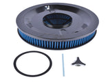 14" x 3" High Flow Round Air Cleaner Kit Washable Recessed Base Blue Filter Black Trim 42417449