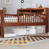 Twin Size Bed with Headboard Storage Rack, Two Under-Bed Drawers, Three-Side Guardrails for Safety N733P272374D