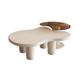 Cream White Modern Nesting Coffees Set of 2, 2 in 1 Irregular Coffee with Glass Top End W3081P254996