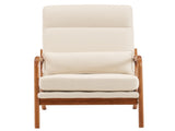 High Back Solid Wood Armrest Backrest Iron Frame Linen Indoor Leisure Chair Off-White 31656855