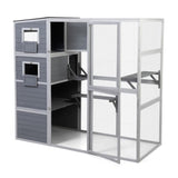 Large Wooden Cat Enclosure with Waterproof Roof and Platforms, Gray W2181P181957