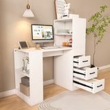 White Computer Desk with 4-in-1 Socket, the Desk with 3 Slide Drawers and 4 Storage Levels, the 85169716