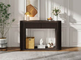 TREXM Oval Fluted Console Table with 2 Drawers and Bottom Shelf, Wood Entryway Table with Smooth N715P458125P