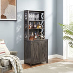 ZUN Wine Bar Cabinet with for Wine Glass Rack, Wood Frame Side Home Source Bar Cabinet and Hollow out W1758P210360