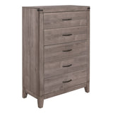 ZUN Brownish Gray Finish 1pc Bedroom Chest of 5 Drawers Melamine Laminate Dark Metal Hardware Corner B01152308