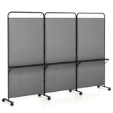 3-Panel Folding Divider with Lockable Wheels and 3 Metal Shelves Grey 14487502