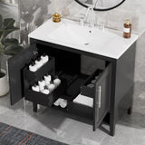 36" Bathroom Vanity with Sink, Multi-functional Bathroom Cabinet with Doors Drawers, MDF Frame WF319758AAB