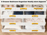 9-Drawer Tall Dresser, White Metal Storage Cabinet with Smooth Gliding Drawers, Space-Saving Chest T2398P498868