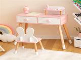 2-in-1 Kids Vanity Table Set with Detachable Mirror, White Dressing Table with Storage Shelf & 09880666