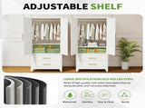 White Metal Wardrobe Closet with 2 Doors and Drawers, 71 Tall Storage Cabinet for Bedroom, T2398P480393