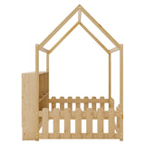 Twin Size House Bed with LED Light, Wood House Bed with Storage Bookshelf, Floor House Bed with W2593P269092