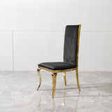 Dining chair black velvet with unique design backrest set of 2,mirror gold stainless steel legs W2723P193692