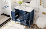 ZUN 36" Bathroom Vanity with Sink Combo, One Cabinet and Three Drawers, Solid Wood and MDF Board, Blue 36929776