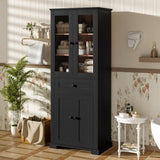 67.2" Tall Bathroom Storage Cabinet with Tempered Glass Doors, Adjustable Shelves & Drawer Modern 56623098