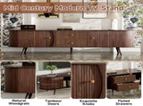 70 Inch Mid Century Modern TV Stand, TV Stand for 80 Inch TV, TV Stand with Tambour Doors, Fluted N710P419840P