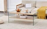 ZUN Double layered rectangular coffee table.The board is made of MDF with wooden stickers, with W1151P183723