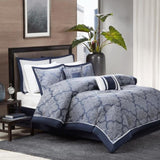8 Piece Jacquard Comforter Set Navy Cal King B03596805