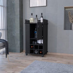 ZUN Allandale 1-Door Bar Cart with Wine Rack and Casters Black B062111721