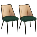 ZUN Green Rattan Dining Chairs Set of 2,Boucle Chairs with Natural Cane Back, Upholstered Dining Room W1164P218678