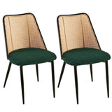 ZUN Green Rattan Dining Chairs Set of 2,Boucle Chairs with Natural Cane Back, Upholstered Dining Room W1164P218678