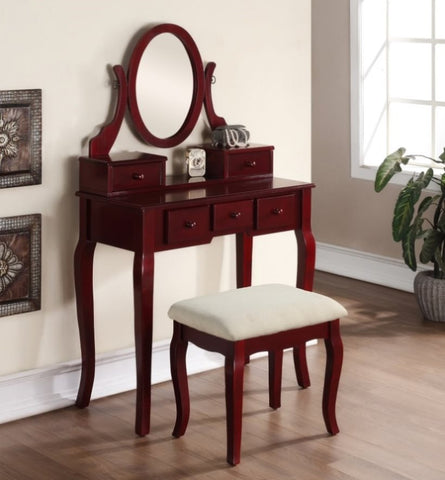 ZUN Ashley Wood Make-Up Vanity Table and Stool Set, Cherry T2574P163836