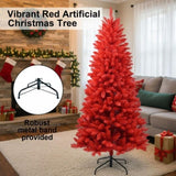 5FT Red Christmas Tree with 624 Tips Hinged Branches PVC Artificial Plant Tree Stable Metal Stand 07495040