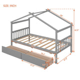 Twin Size Wooden House Bed with Drawers, Gray 38831000