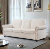 Soft Velvet Sofa, Upholstered 3 Seater Couch with High-Density Foam, Loose Back Cushions and Solid B2735P292318