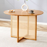ZUN Chinese countryside retro solid wood round simple modern imitation rattan wooden W1151P154825
