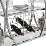 ZUN Contemporary Chrome Bar Cart with Wine Rack Silver Modern Glass Metal Frame Wine Storage 68234028