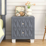 Elegant Velvet Nightstand with 2 Drawers and Crystal Handle, Storage Bedside Table with N733P210398E