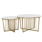 ZUN Modern Round Nesting Coffee Table Set 2-Piece White & Marbling Top Gold Base 38061972