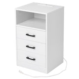 ZUN FCH 40*35*65cm Particleboard Pasted Triamine Three Drawers With Socket With LED Light Bedside Table 64197585