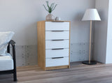 Dresser 42"H, 5 Drawer, Vertical Dresser, White / Light Oak B097133389