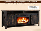 Black Gold Oak Fireplace TV Stand, 147.53976cm, Embossed Melamine Particle Board, Double Barn 77385044