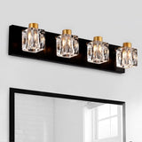 4-Light Matte Black Gold Bathroom Light Fixtures, Modern Vanity Lights with Crystal Glass Shade, W1592P233317